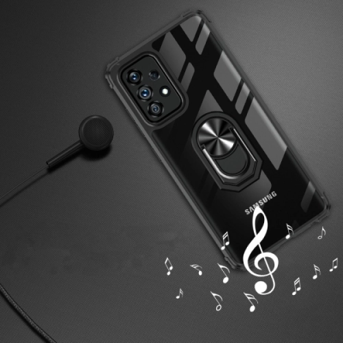 Samsung Galaxy A52s Kılıf Standlı Arkası Şeffaf Kenarları Airbag Kapak - Siyah