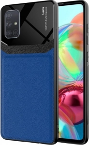 Samsung Galaxy A71 Kılıf Deri Görünümlü Emiks Kapak - Mavi