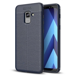 Samsung Galaxy A8 2018 Plus Kılıf Deri Görünümlü Parmak İzi Bırakmaz Niss Silikon - Lacivert