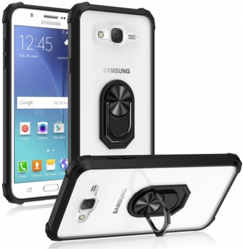 Samsung Galaxy J7 Core Kılıf Standlı Arkası Şeffaf Kenarları Airbag Kapak - Lacivert