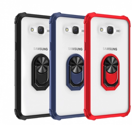 Samsung Galaxy J7 Core Kılıf Standlı Arkası Şeffaf Kenarları Airbag Kapak - Lacivert