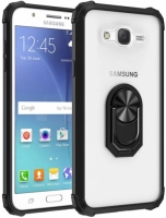 Samsung Galaxy J7 Core Kılıf Standlı Arkası Şeffaf Kenarları Airbag Kapak - Siyah