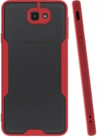 Samsung Galaxy J7 Prime Kılıf Kamera Lens Korumalı Arkası Şeffaf Silikon Kapak - Kırmızı