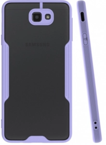 Samsung Galaxy J7 Prime Kılıf Kamera Lens Korumalı Arkası Şeffaf Silikon Kapak - Lila