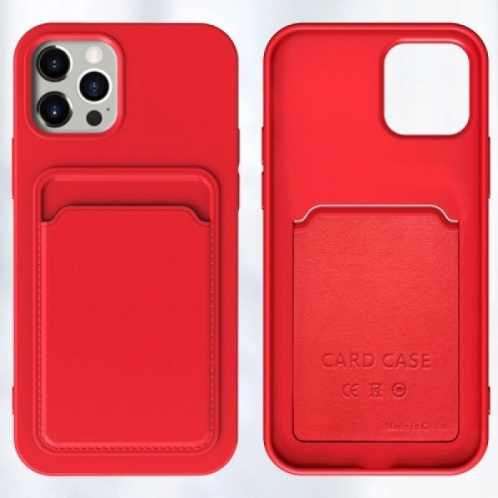 Samsung Galaxy M12 Kılıf Silikon Kartlıklı Mat Esnek Kapak - Kırmızı