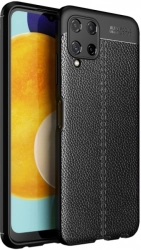 Samsung Galaxy M22 Kılıf Deri Görünümlü Parmak İzi Bırakmaz Niss Silikon - Siyah