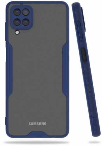 Samsung Galaxy M22 Kılıf Kamera Lens Korumalı Arkası Şeffaf Silikon Kapak - Lacivert