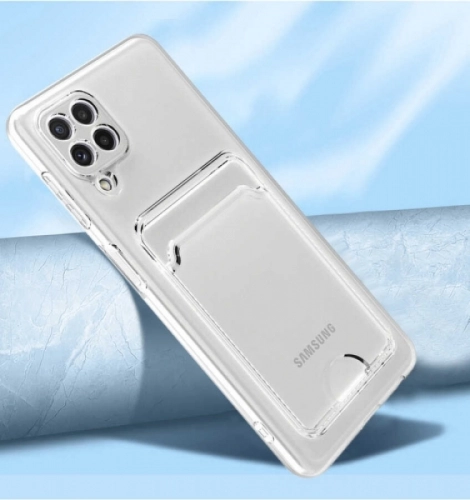 Samsung Galaxy M22 Kılıf Kartlıklı Şeffaf Esnek Silikon Kamera Korumalı