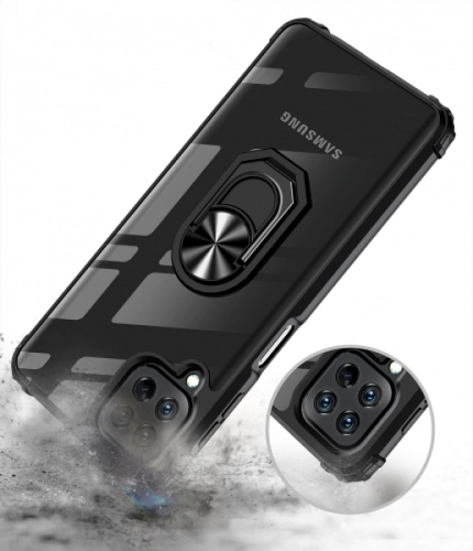 Samsung Galaxy M22 Kılıf Standlı Arkası Şeffaf Kenarları Airbag Kapak - Lacivert