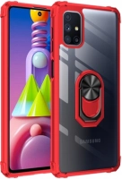 Samsung Galaxy M51 Kılıf Standlı Arkası Şeffaf Kenarları Airbag Kapak - Kırmızı
