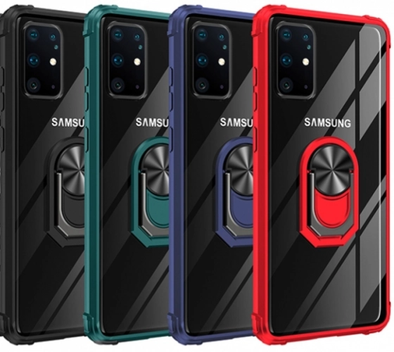 Samsung Galaxy S20 Plus Kılıf Standlı Arkası Şeffaf Kenarları Airbag Kapak - Siyah