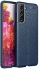 Samsung Galaxy S21 FE Kılıf Deri Görünümlü Parmak İzi Bırakmaz Niss Silikon - Lacivert