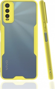 Vivo Y20 Kılıf Kamera Lens Korumalı Arkası Şeffaf Silikon Kapak - Sarı