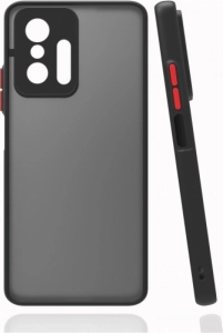 Xiaomi Mi 11T Kılıf Kamera Korumalı Arkası Şeffaf Mat Silikon Kapak - Siyah