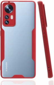 Xiaomi Mi 12 Kılıf Kamera Lens Korumalı Arkası Şeffaf Silikon Kapak - Kırmızı