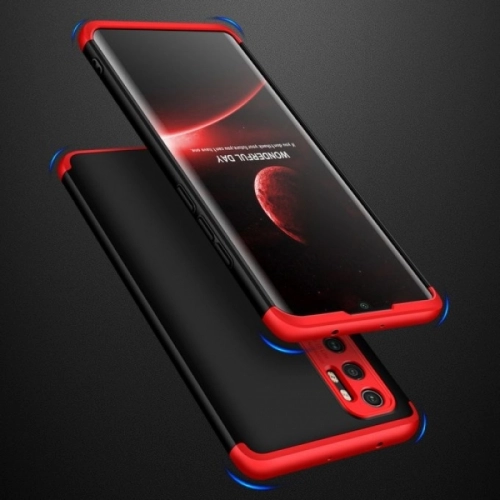 Xiaomi Mi Note 10 Lite Kılıf 3 Parçalı 360 Tam Korumalı Rubber AYS Kapak  - Kırmızı - Siyah
