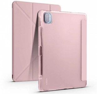 Xiaomi Mi Pad 5 Pro Tablet Kılıfı Standlı Tri Folding Kalemlikli Silikon Smart Cover - Pembe