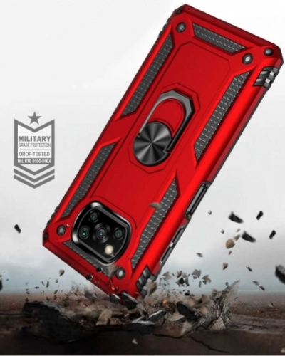 Xiaomi Poco X3 Pro Kılıf Zırhlı Standlı Mıknatıslı Tank Kapak - Kırmızı