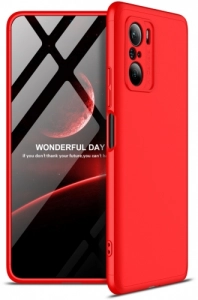 Xiaomi Redmi K40 Kılıf 3 Parçalı 360 Tam Korumalı Rubber AYS Kapak - Kırmızı