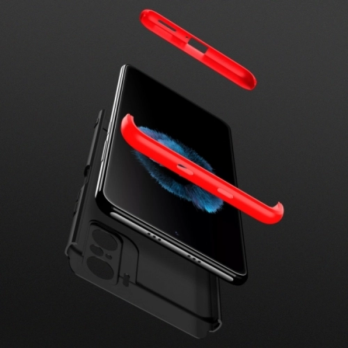 Xiaomi Redmi K40 Kılıf 3 Parçalı 360 Tam Korumalı Rubber AYS Kapak - Kırmızı Siyah