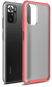 Xiaomi Redmi Note 10 Kılıf Volks Serisi Kenarları Silikon Arkası Şeffaf Sert Kapak - Kırmızı