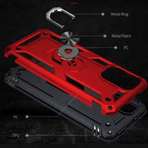 Xiaomi Redmi Note 10 Pro Kılıf Zırhlı Standlı Mıknatıslı Tank Kapak - Kırmızı