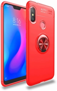 Xiaomi Redmi Note 6 Pro Kılıf Auto Focus Serisi Soft Premium Standlı Yüzüklü Kapak - Kırmızı