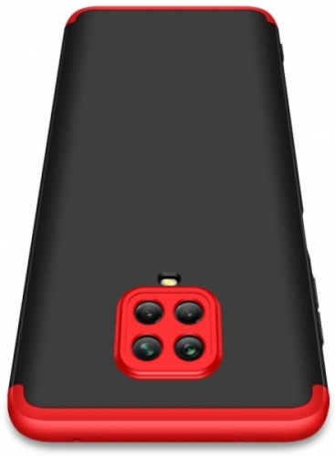Xiaomi Redmi Note 9 Pro Kılıf 3 Parçalı 360 Tam Korumalı Rubber AYS Kapak  - Kırmızı - Siyah